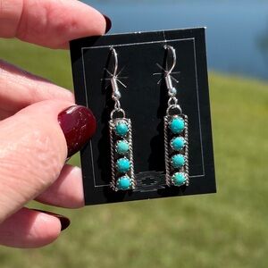 Native American Made Turquoise Sterling Dangle Earrings